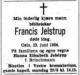 Jelstrup Francis dødsannonse 1964 0626 Aftenposten.jpg
